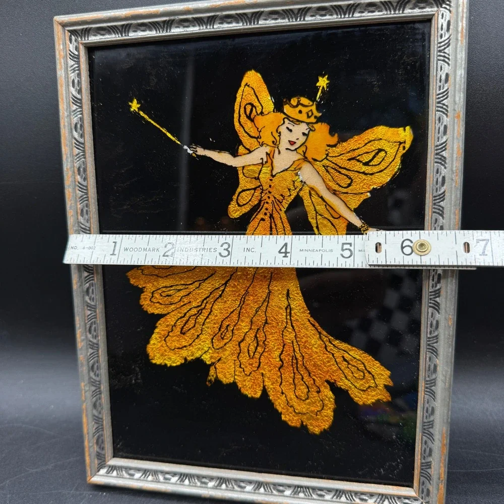 Vintage Gold Fairy Foil Art Framed Home Decor Retro Art Deco Whimsical Cottage